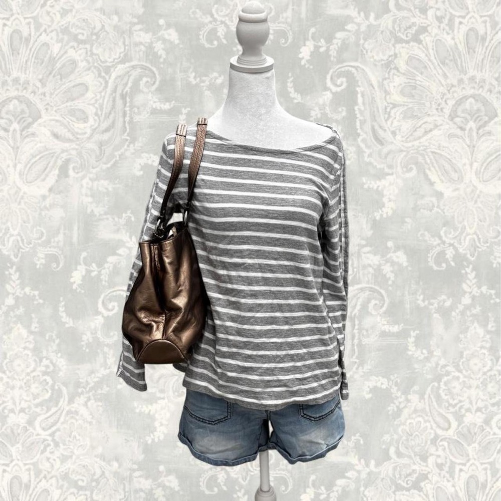 Tommy Hilfiger Grey Striped Boatneck Long Sleeve Top